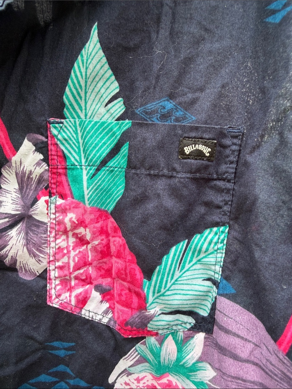 Billabong Navy Shirt with Pink Pineapple & Teal Leaf Print - Picture 3 of 5